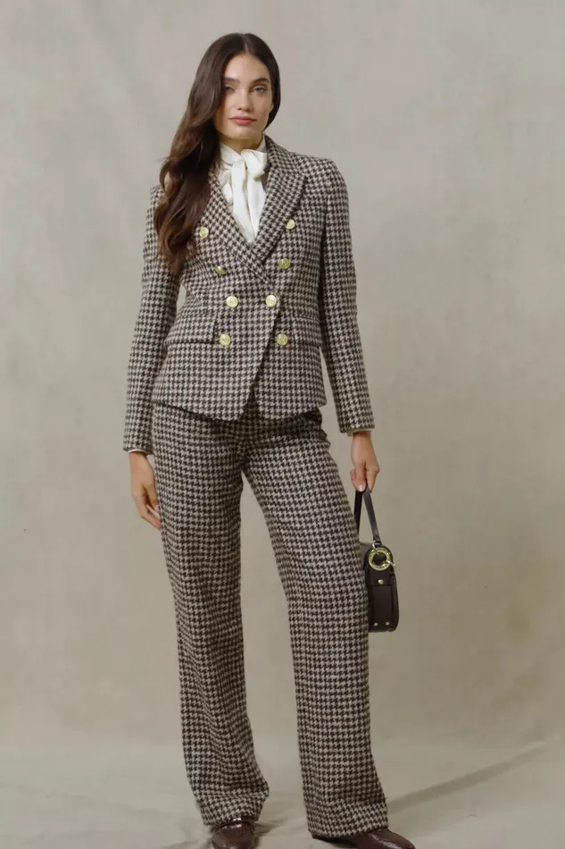 Holland Cooper Knightsbridge Blazer Coffee Houndstooth Women Blazers