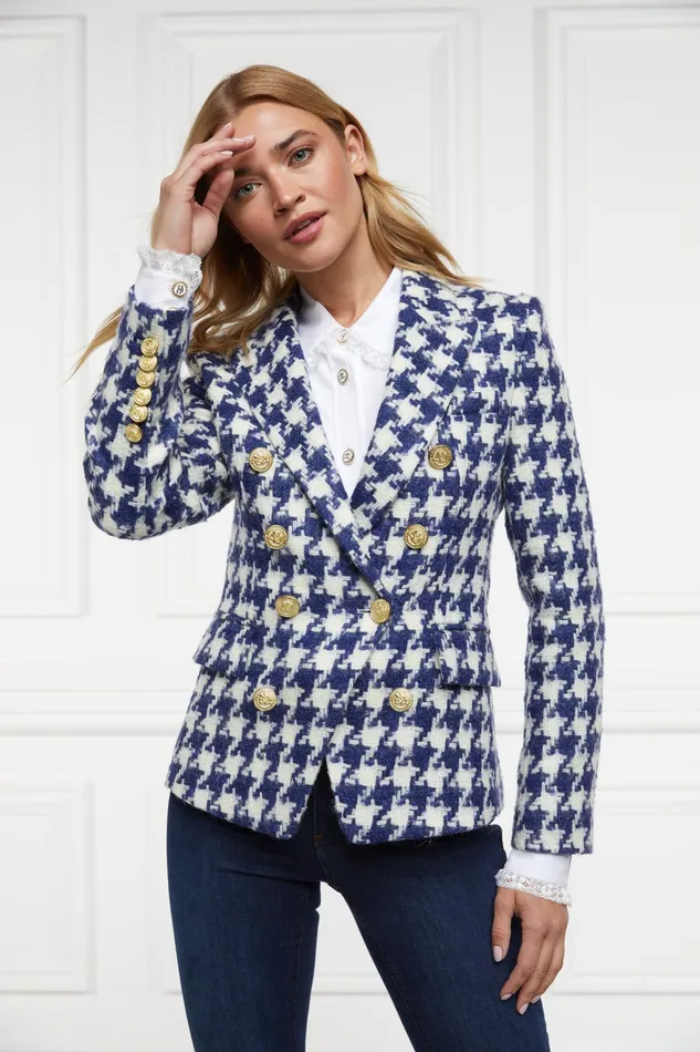 Holland Cooper Knightsbridge Blazer Large Scale Navy Houndstooth Women Tailoring