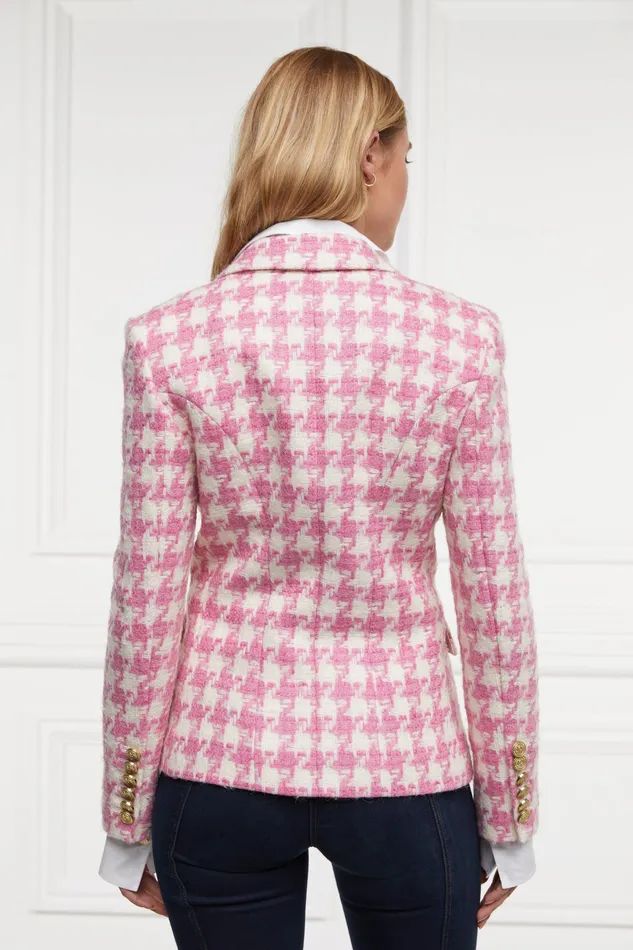 Holland Cooper Knightsbridge Blazer Pink Large Scale Houndstooth Women Tailoring