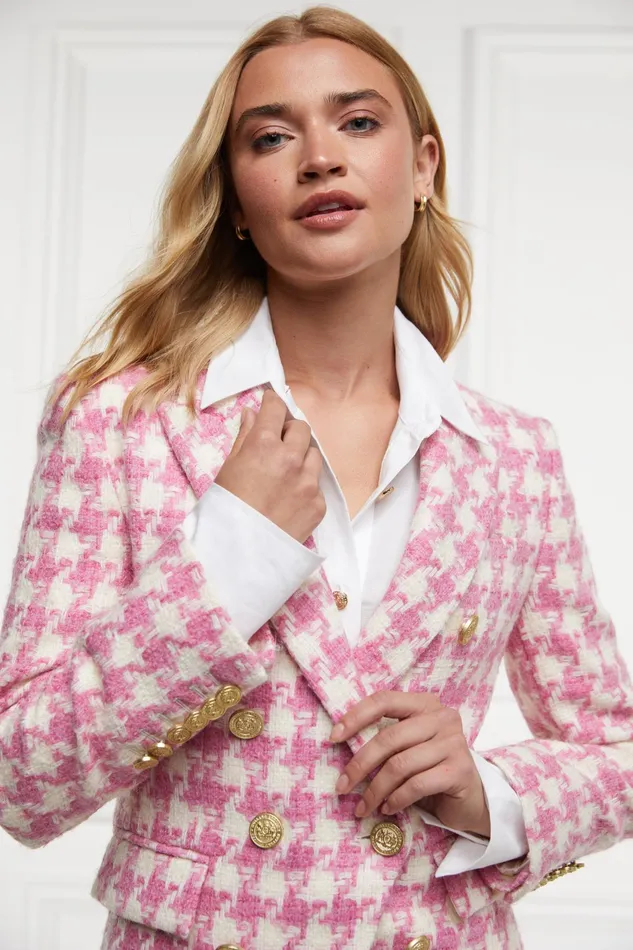 Holland Cooper Knightsbridge Blazer Pink Large Scale Houndstooth Women Tailoring