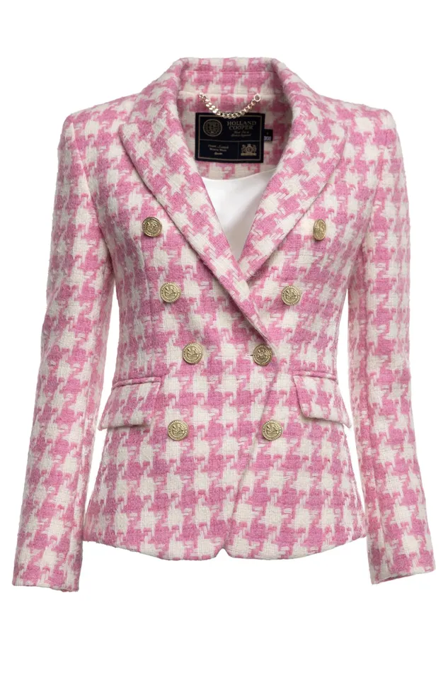 Holland Cooper Knightsbridge Blazer Pink Large Scale Houndstooth Women Tailoring