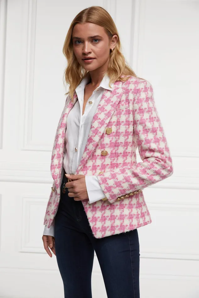 Holland Cooper Knightsbridge Blazer Pink Large Scale Houndstooth Women Tailoring
