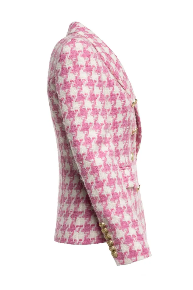 Holland Cooper Knightsbridge Blazer Pink Large Scale Houndstooth Women Tailoring