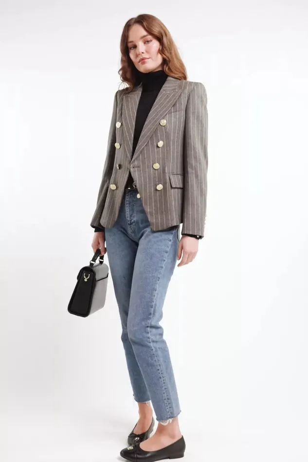 Holland Cooper Knightsbridge Blazer Soft Grey Pinstripe Women Blazers