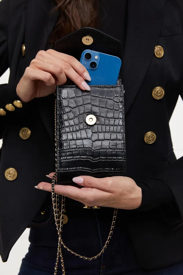 Holland Cooper Knightsbridge Phone Pouch Black Croc Women Clutch Bags Holland Cooper Knightsbridge Phone Pouch Black Croc Women Clutch Bags