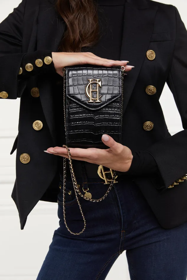 Holland Cooper Knightsbridge Phone Pouch Black Croc Women Clutch Bags Holland Cooper Knightsbridge Phone Pouch Black Croc Women Clutch Bags