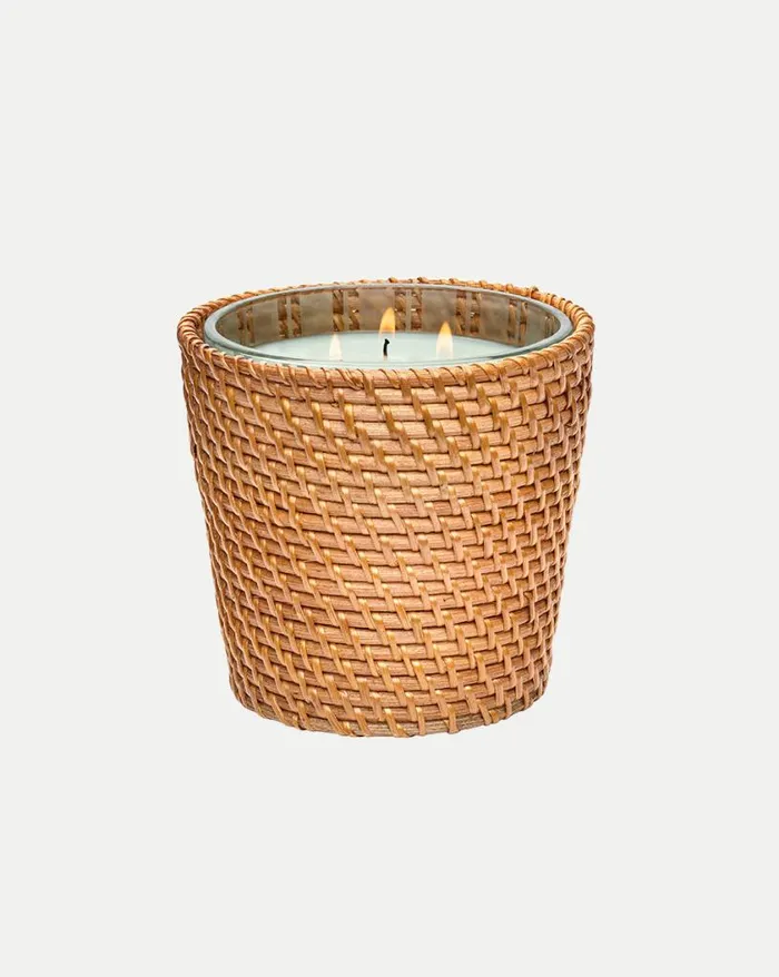 Home and Accessories Shop Veronica Beard Wild Mint and Eucalyptus 3Wick Candle Rattan Sleeve Green