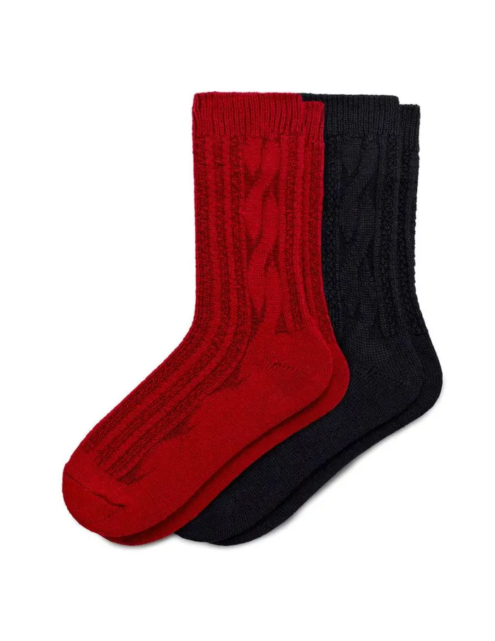 Hue Cable Ribbed Boot Sock 2 Pair Pack Deep Red Women Boot Socks