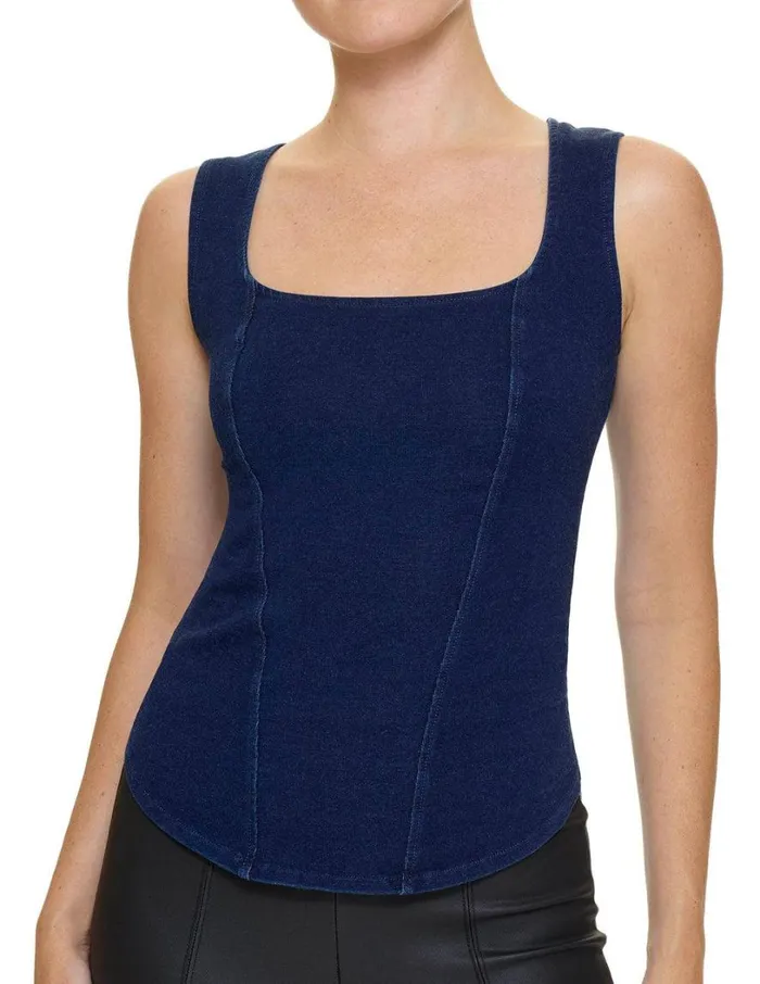 Hue Denim Contour Tank Dark Rinse Wash Women Tanks and Camis
