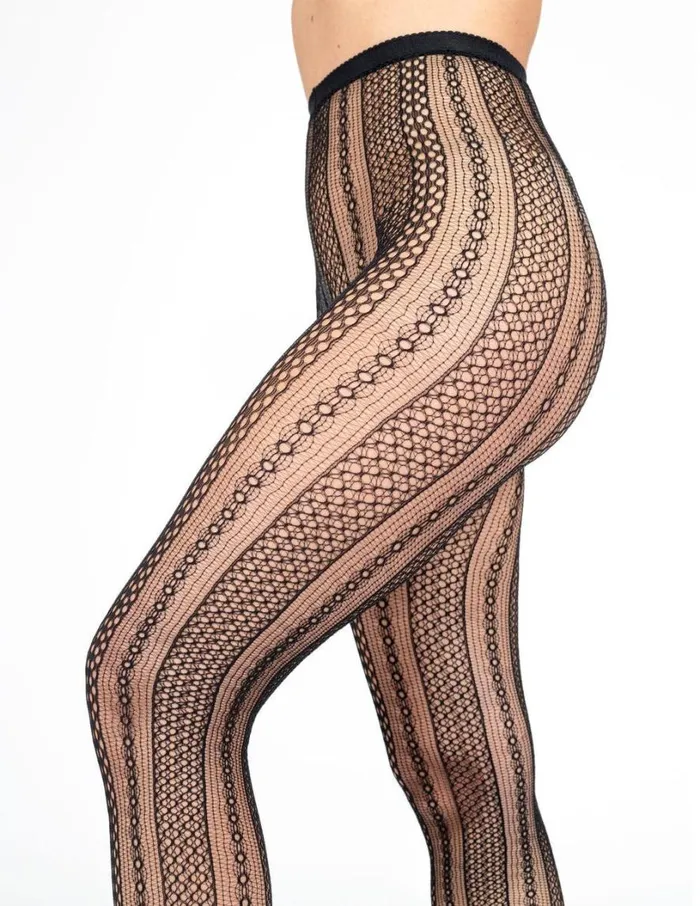 Hue OpenWork Stripes Tight Black Women Opaque