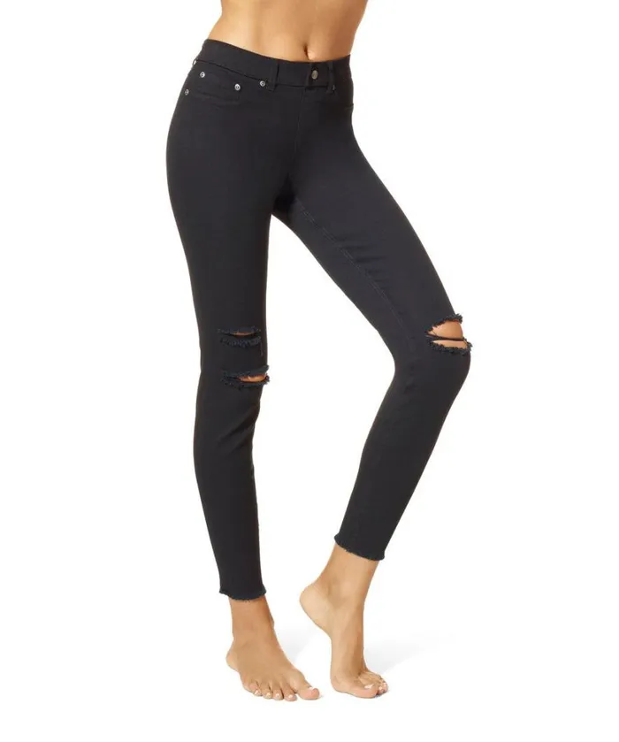 Hue Ripped Knee Denim Leggings Black Women Skinny