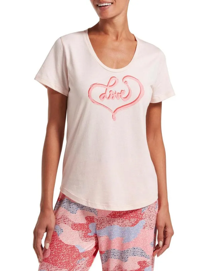 Hue Show Your Love Short Sleeve Tee Pink Dogwood Women Tops
