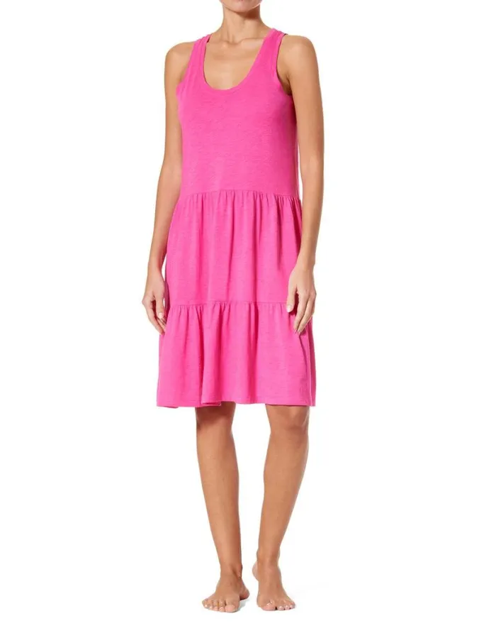 Hue Slub Tiered Lounge Midi Dress Fuchsia Purple Women Dresses and Robes