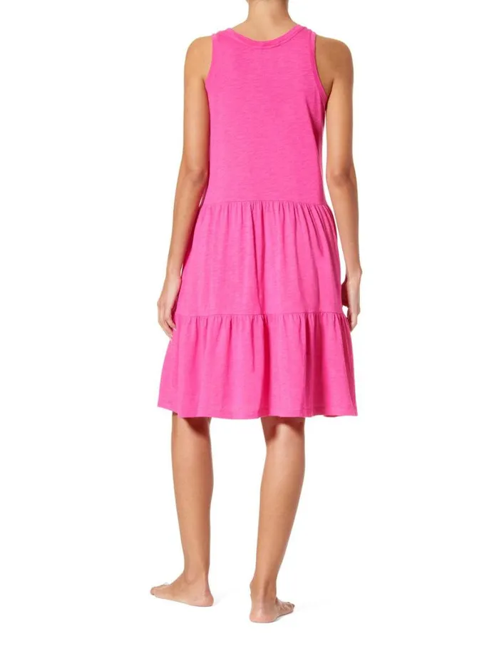 Hue Slub Tiered Lounge Midi Dress Fuchsia Purple Women Dresses and Robes