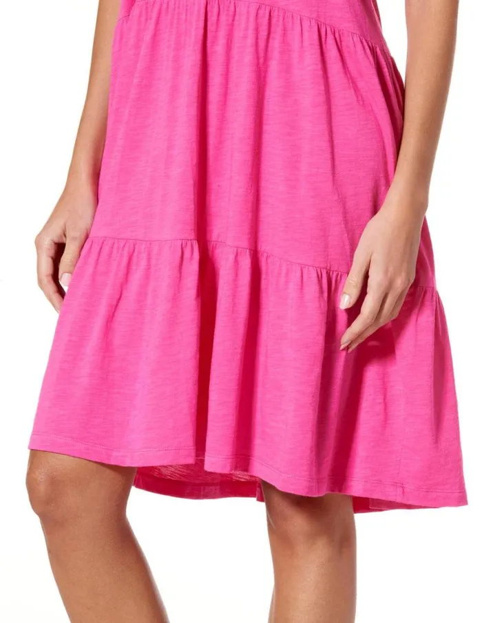 Hue Slub Tiered Lounge Midi Dress Fuchsia Purple Women Dresses and Robes