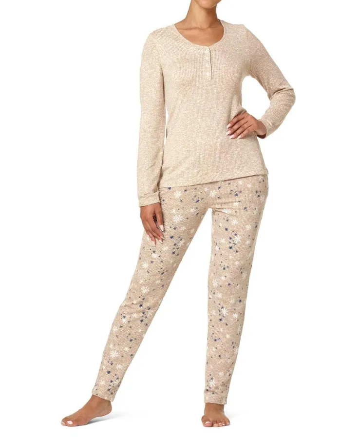 Hue Snowstar Henley Ribbed PJ Set Doeskin Women Plus Size