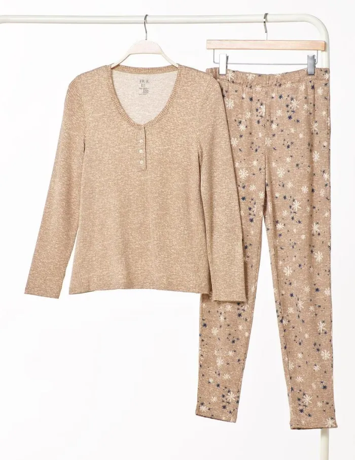 Hue Snowstar Henley Ribbed PJ Set Doeskin Women Plus Size