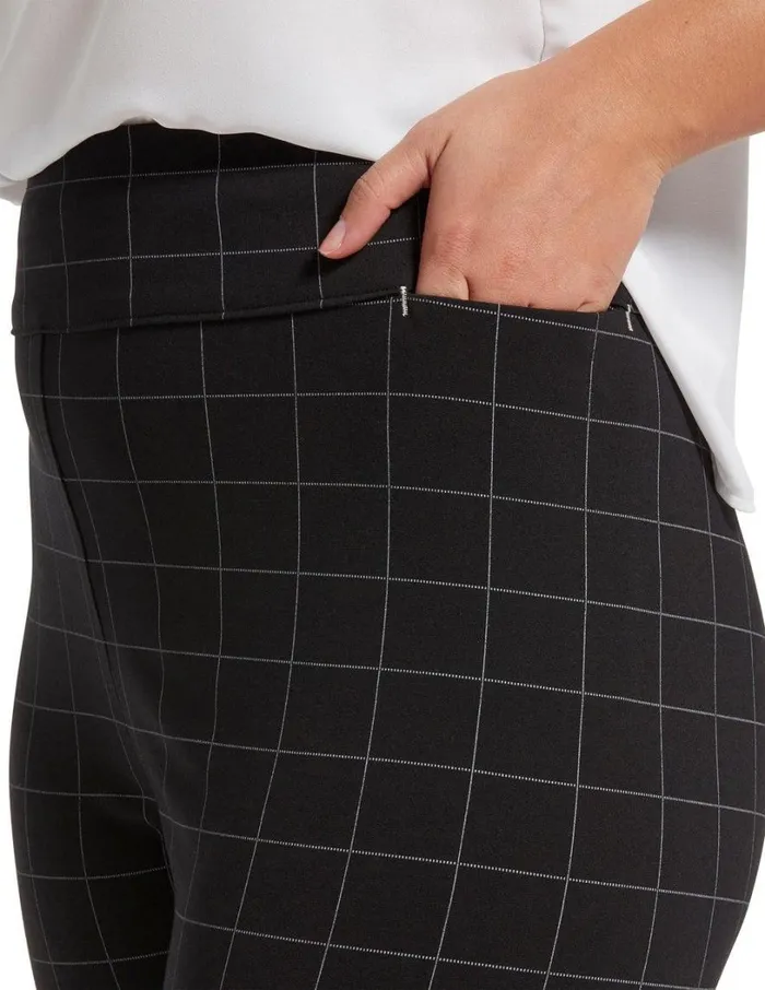 Hue Work Ponte Ultra High Waist 78 Straight Leg Black Women Trousers