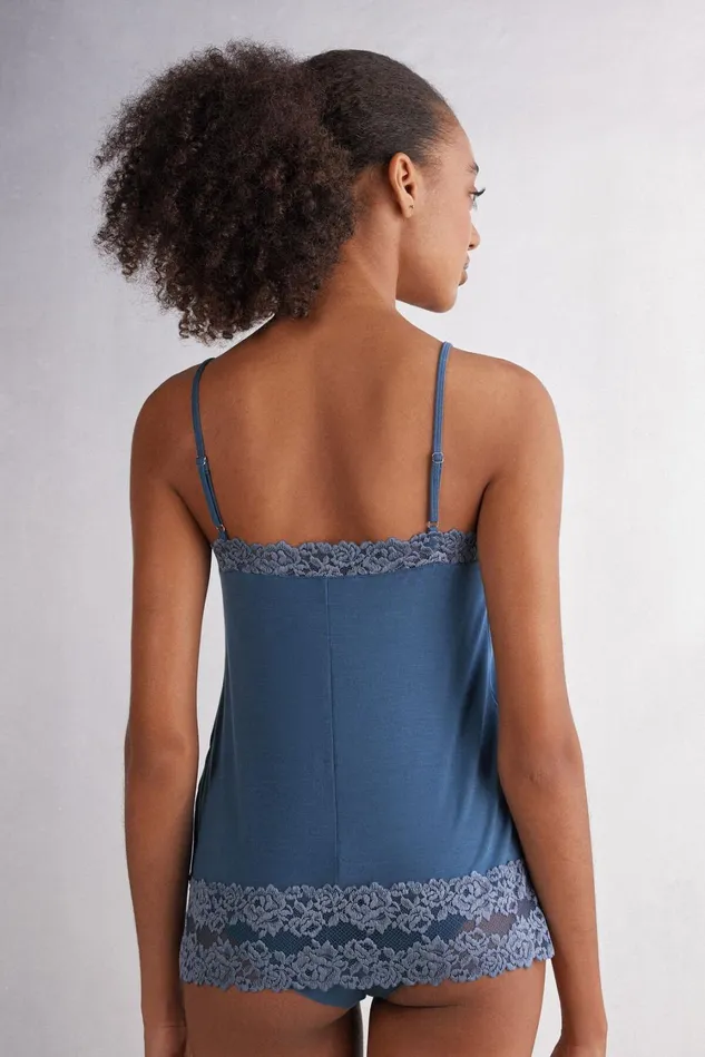 Intimissimi Camisoles Tank Tops Women Pretty Flowers Modal Top Blue 658j 8211 Lapis Blue