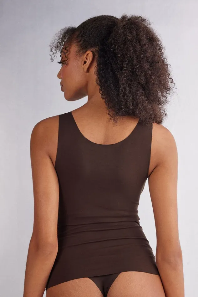 Intimissimi Camisoles Tank Tops Women Raw Edge Round Neck Cotton Tank Top Brown 705j 8211 Mocha Moka Brown