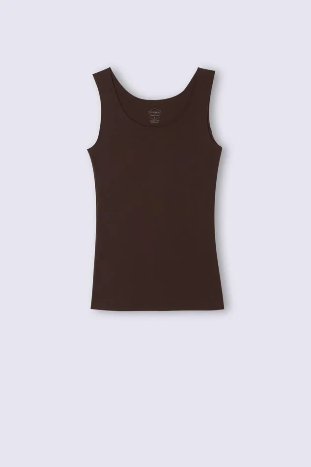 Intimissimi Camisoles Tank Tops Women Raw Edge Round Neck Cotton Tank Top Brown 705j 8211 Mocha Moka Brown