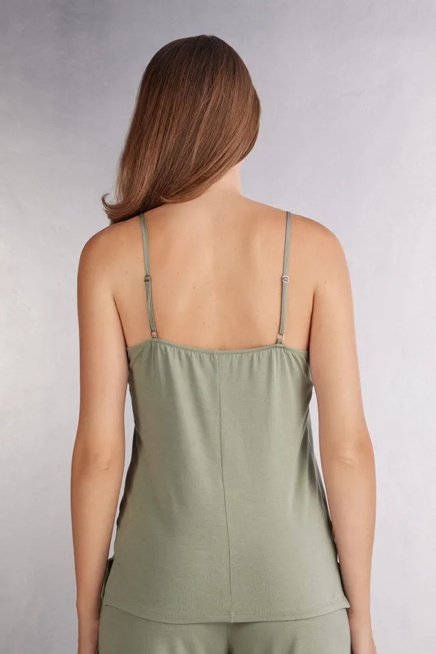 Intimissimi Camisoles Tank Tops Women Satin Details Modal Top Green 657j 8211 Fade Green