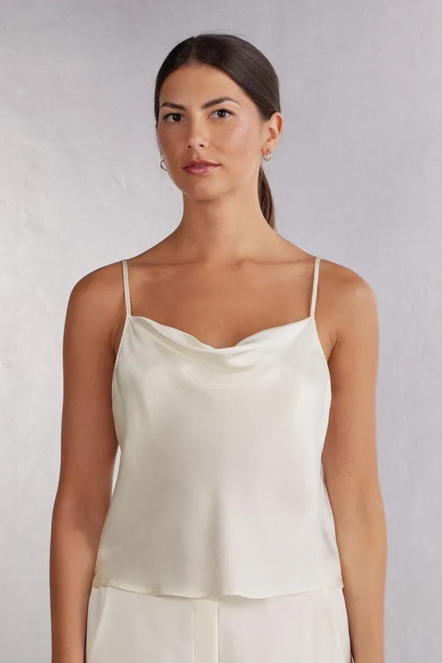 Intimissimi Camisoles Tank Tops Women Silk Crop Camisole Ivory 2127 8211 Talc White