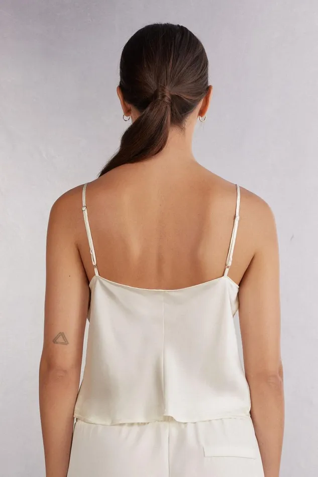 Intimissimi Camisoles Tank Tops Women Silk Crop Camisole Ivory 2127 8211 Talc White
