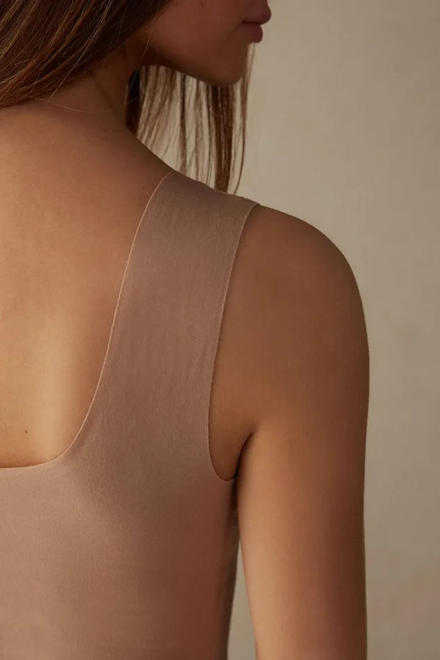 Intimissimi Lingerie Bodysuits Women Raw Edge Cotton Bodysuit Natural 044 8211 Honey Soft Beige