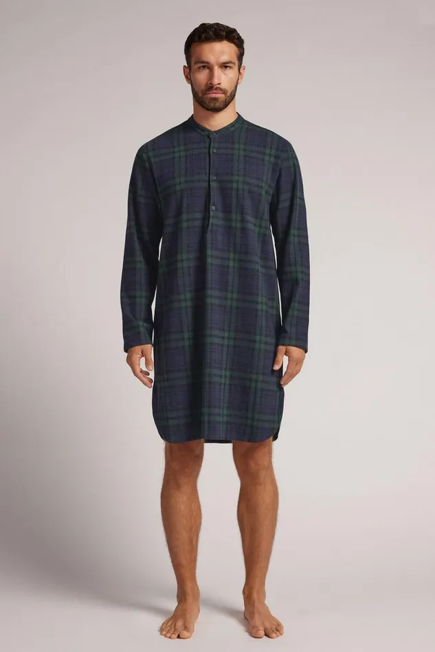 Intimissimi Long Pajamas Men Check Print Nightshirt Blue 734j 8211 Check Bluverde