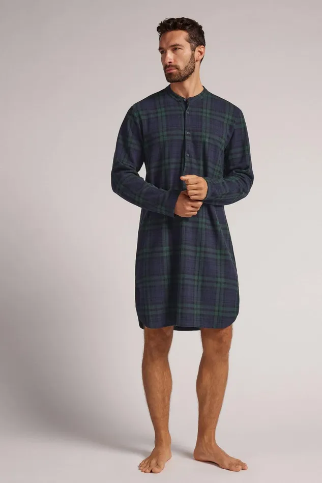 Intimissimi Long Pajamas Men Check Print Nightshirt Blue 734j 8211 Check Bluverde