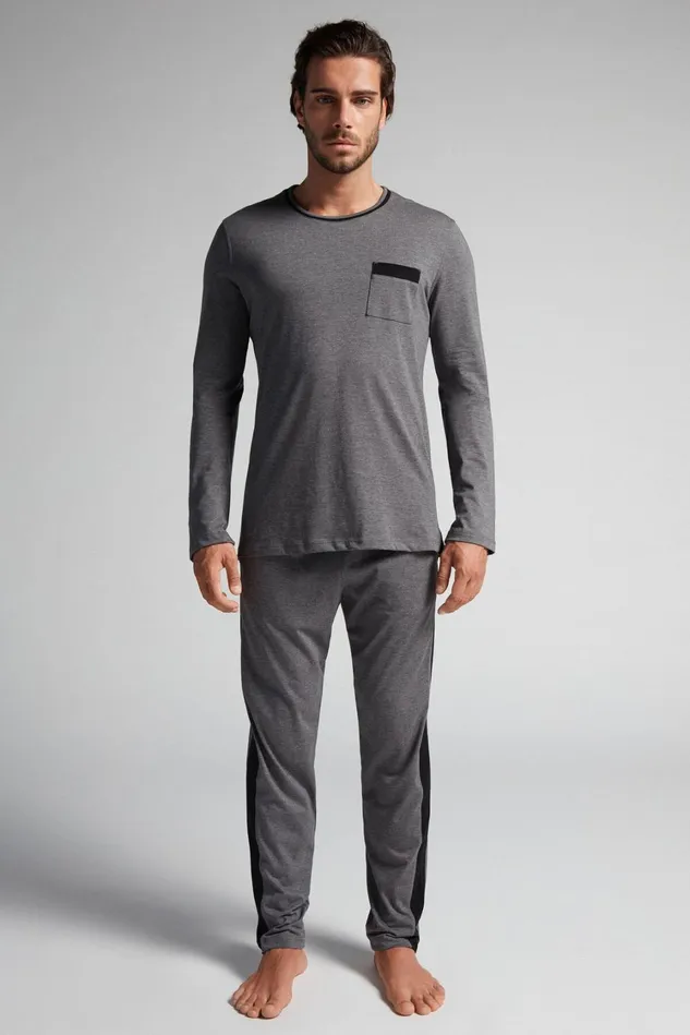 Intimissimi Long Pajamas Men Superior Cotton Full Length Pajamas Dark Grey 5227 8211 Heathered Graphite Grey