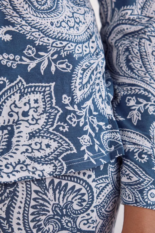 Intimissimi Long Pajamas Women Flower Paisley Bamboo Viscose Long Sleeve Top Blue 661j 8211 Stampa Flower Paisley