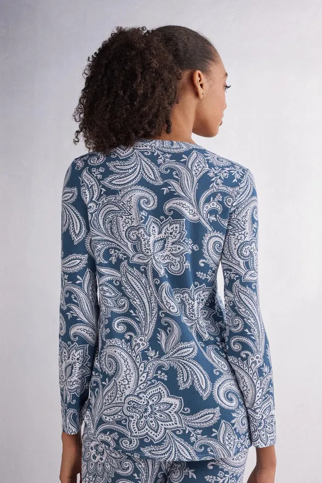 Intimissimi Long Pajamas Women Flower Paisley Bamboo Viscose Long Sleeve Top Blue 661j 8211 Stampa Flower Paisley