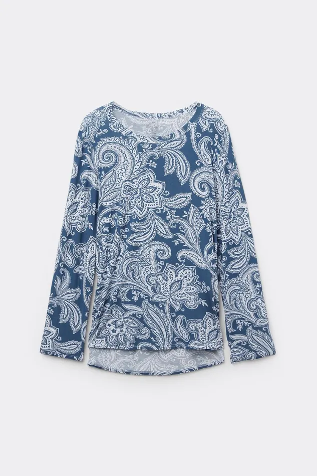 Intimissimi Long Pajamas Women Flower Paisley Bamboo Viscose Long Sleeve Top Blue 661j 8211 Stampa Flower Paisley