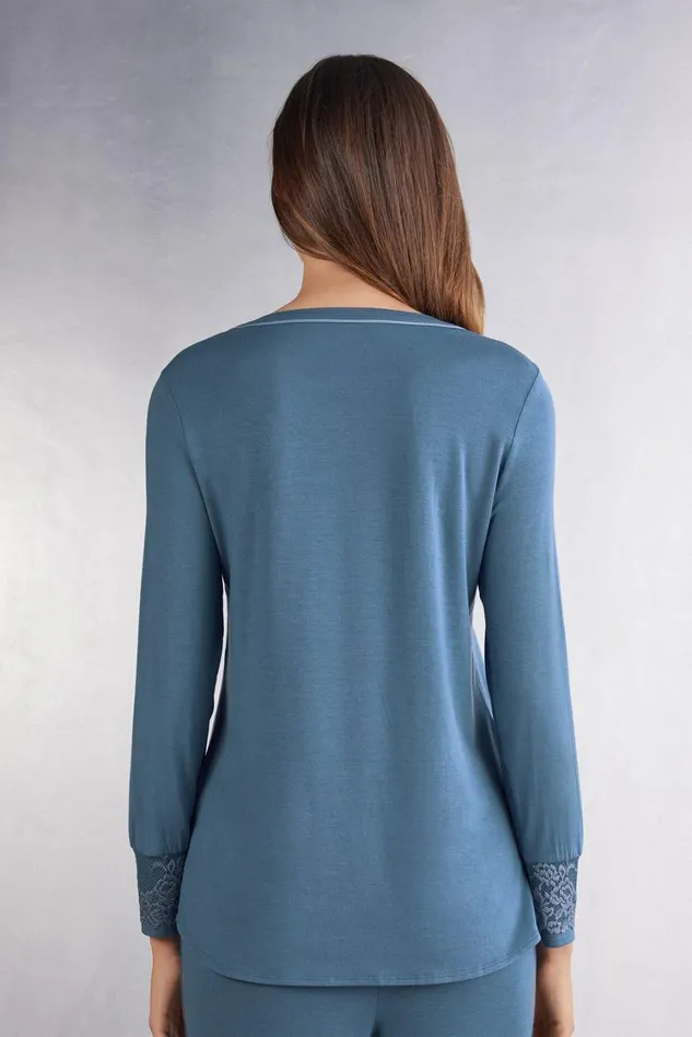 Intimissimi Long Pajamas Women Pretty Flowers Modal Top Blue 658j 8211 Lapis Blue