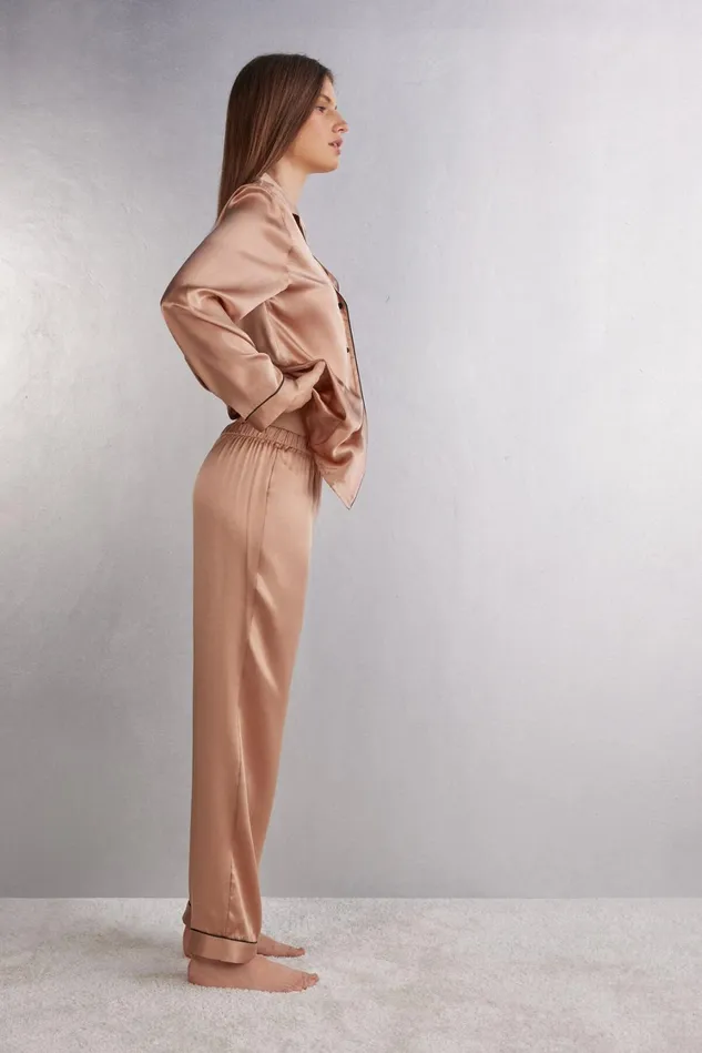 Intimissimi Long Pajamas Women Silk Satin Pajama Pants Natural 163i 8211 Satin Pink