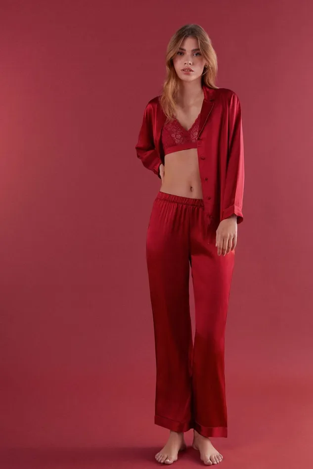 Intimissimi Long Pajamas Women Silk Satin Pajama Pants Red 1473 8211 Rosso