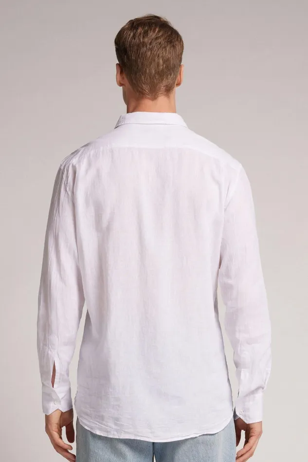 Intimissimi Long Sleeve Tops Men Linen And Cotton Shirt White 001 8211 White