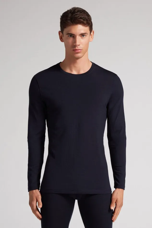 Intimissimi Long Sleeve Tops Men LongSleeve CrewNeck MerinoWool Top Blue 800 8211 Blu Notte Intimissimi Long Sleeve Tops Men LongSleeve CrewNeck MerinoWool Top Blue 800 8211 Blu Notte