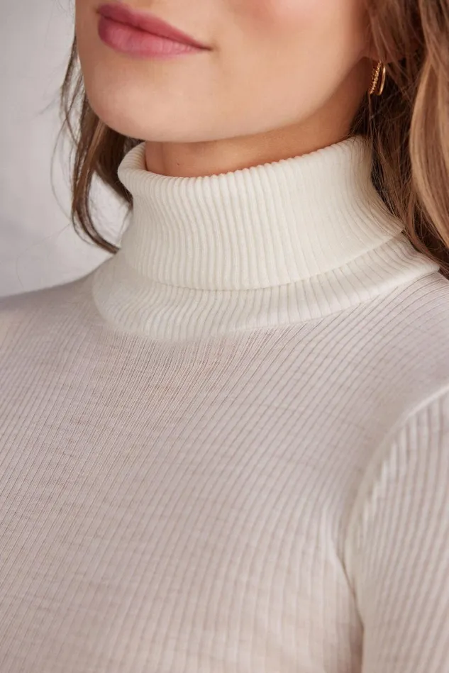 Intimissimi Long Sleeve Tops Women LongSleeve HighNeck Tubular Top In Wool And Silk Ivory 2127 8211 Talc White