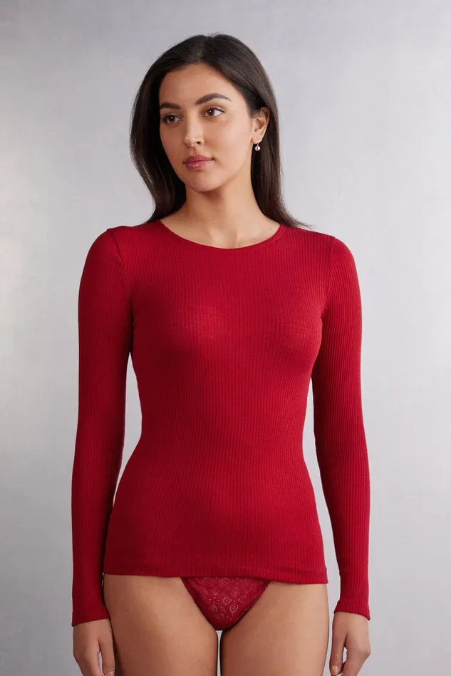 Intimissimi Long Sleeve Tops Women Long Sleeve Wide Neck Sweater In Wool And Silk Red 1473 8211 Rosso