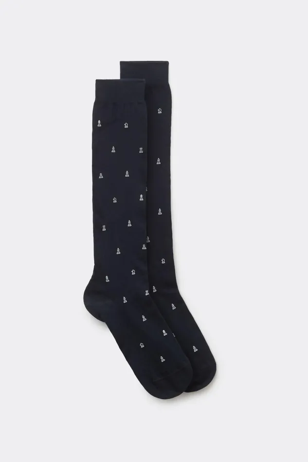 Intimissimi Long Socks Men Patterned Soft Cotton Knee Socks Black 728j 8211 Blu Scuro Stampa Scacchi