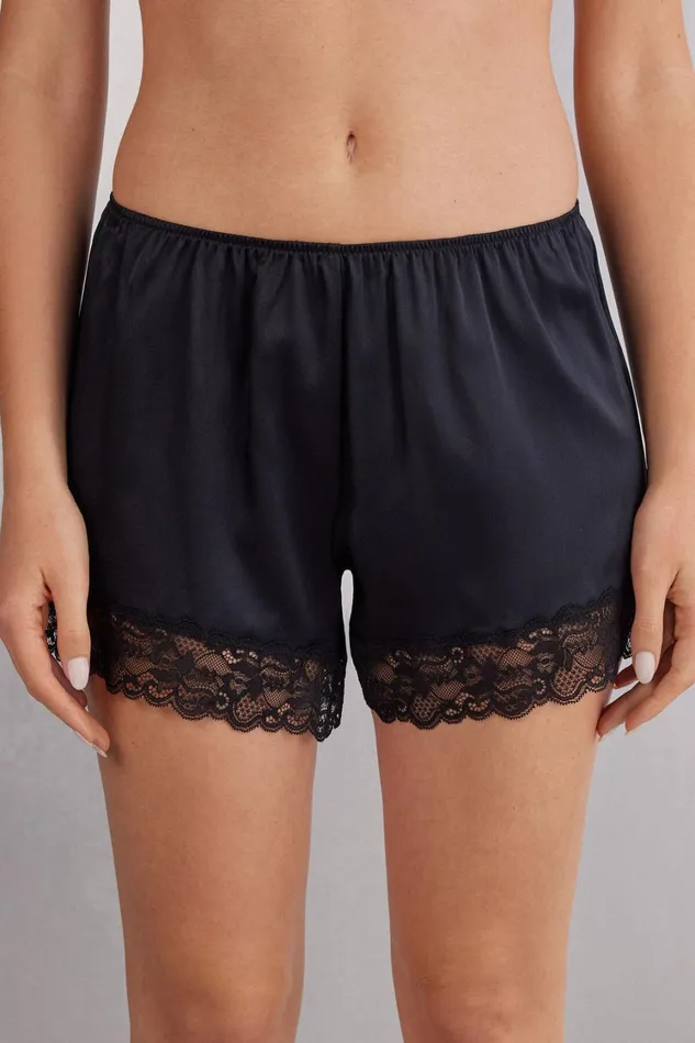 Intimissimi Pajama Separates Women Lace Trim Silk Shorts Black 019 8211 Black