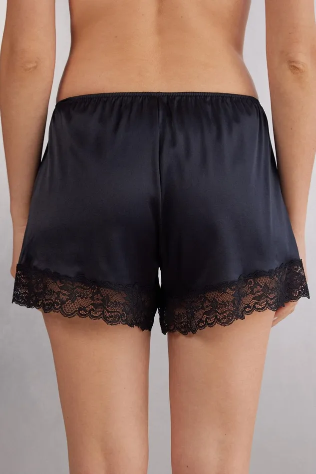 Intimissimi Pajama Separates Women Lace Trim Silk Shorts Black 019 8211 Black