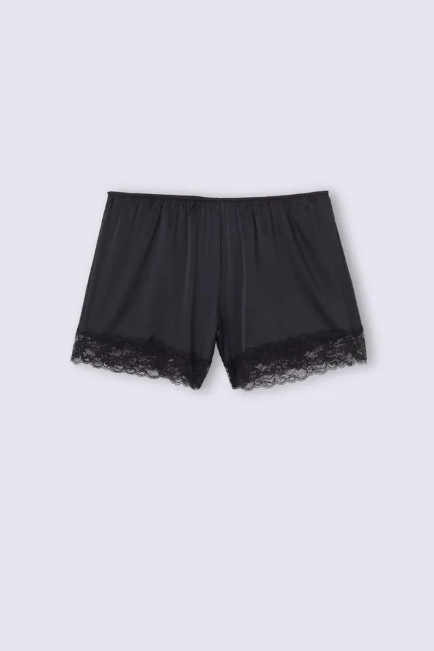 Intimissimi Pajama Separates Women Lace Trim Silk Shorts Black 019 8211 Black