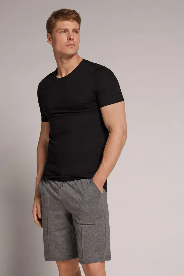 Intimissimi Pants Men Rib Detail Cotton Shorts Dark Grey 5227 8211 Heathered Graphite Grey