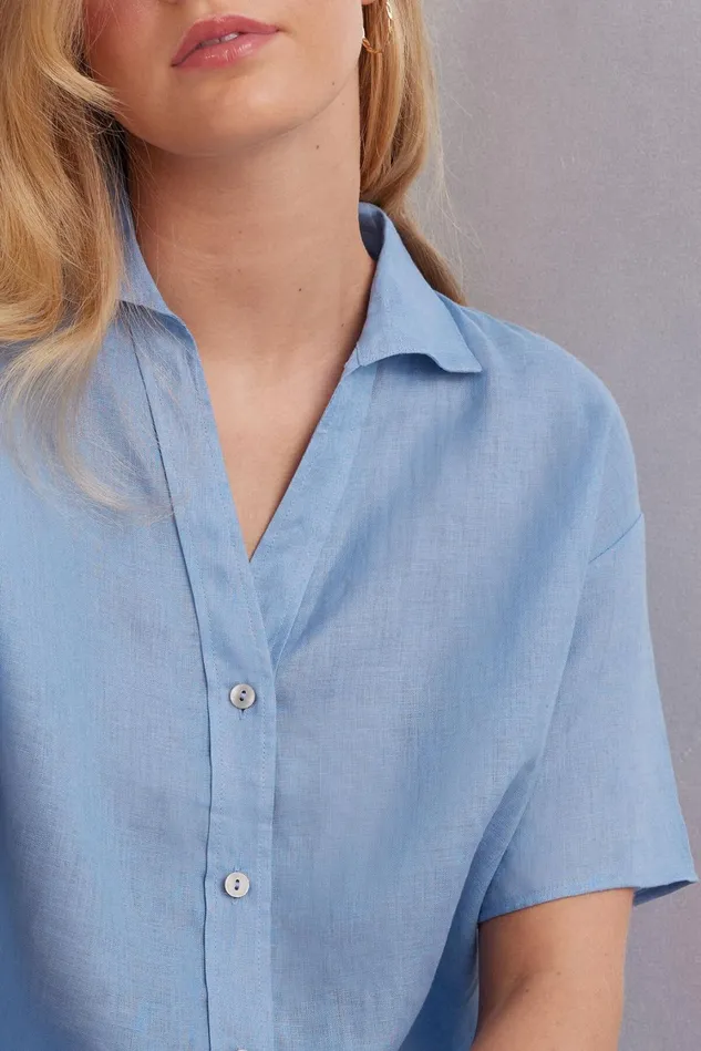 Intimissimi Shirts Women Short Sleeve Linen Cloth Shirt Light Blue 550j 8211 Dreamy Blue
