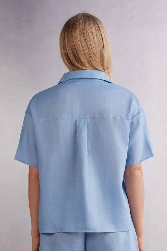 Intimissimi Shirts Women Short Sleeve Linen Cloth Shirt Light Blue 550j 8211 Dreamy Blue