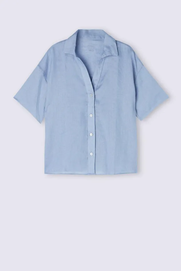 Intimissimi Shirts Women Short Sleeve Linen Cloth Shirt Light Blue 550j 8211 Dreamy Blue